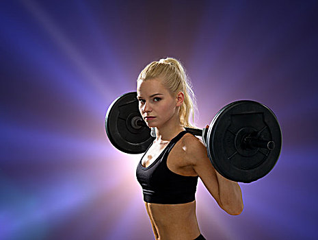 健身,运动,节食,概念,女人,练习,杠铃