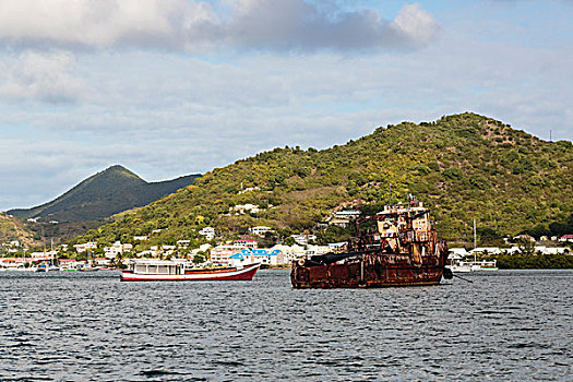 加勒比,安圭拉,船,坐,港口