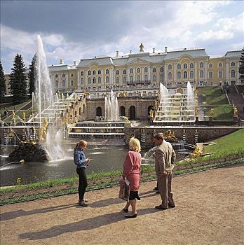 喷泉,宫殿广场,花园,公园,宫殿,彼得夏宫,圣彼得堡,俄罗斯,欧洲
