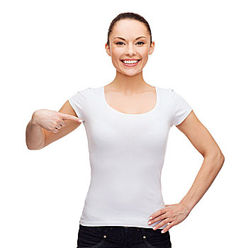 t恤,设计,概念,微笑,女人,留白,白色,指点