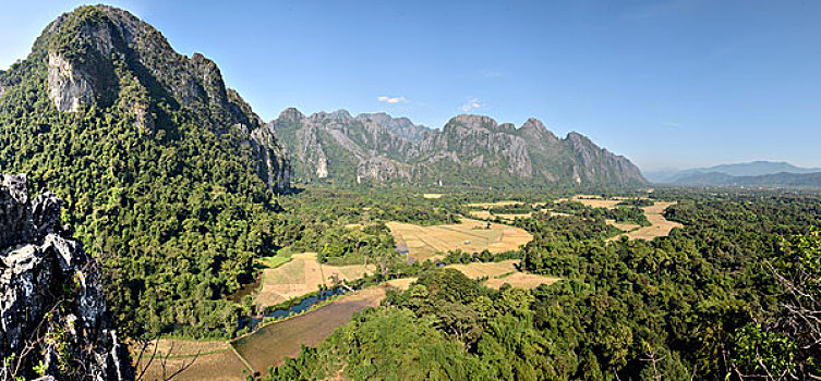 老挝,万荣,风景,上面,石灰岩,大幅,尺寸