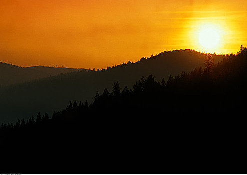 日落,上方,落基山脉,爱达荷,美国
