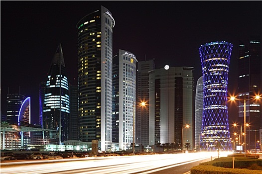 多哈,市区,夜晚,卡塔尔
