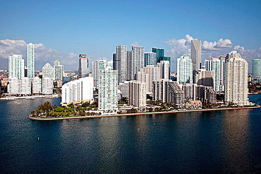 俯视,市区,天际线,迈阿密,比斯坎湾