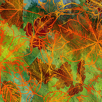 艺术,秋叶,背景,绿色,橙色,褐色,彩色