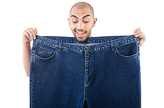男人,节食,概念,巨大,牛仔裤