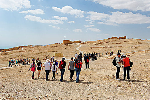 游客,犹太,马萨达,要塞,世界遗产,约旦河西岸,以色列,中间,东方