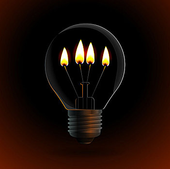 灯泡,四个,火,蜡烛,深色背景