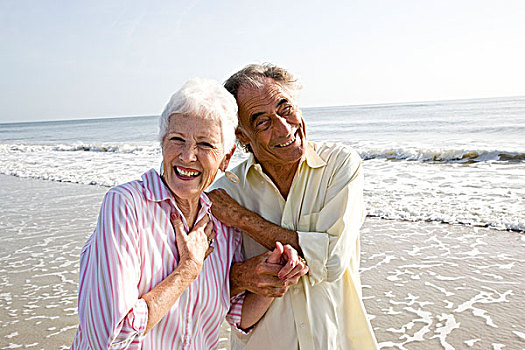 肖像,高兴,老年,夫妻,海滩