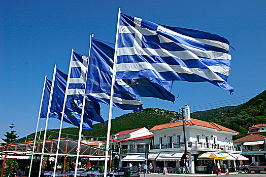 旗帜,码头,拉普兰人,凯法利尼亚岛,希腊