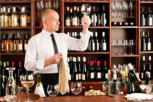 酒吧,服务员,清洁,玻璃杯,餐馆