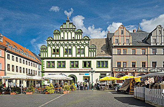 市政厅广场,建筑,右边,魏玛,图林根州,德国,欧洲