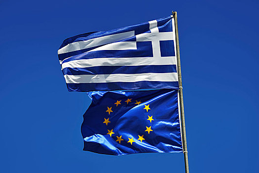 希腊国旗,旗帜,欧盟,飞,风,克里特岛,希腊,欧洲