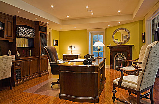 木质,书桌,椅子,墙壁,屋舍,风格,家,魁北克,加拿大