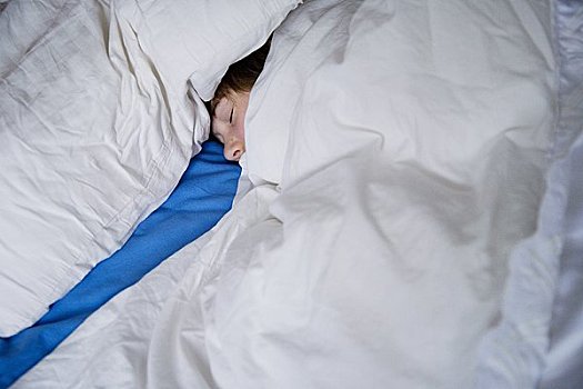 睡觉,男孩,白色,蓝色,床单,瑞典