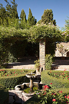 花园,阿尔卡萨瓦城堡,要塞,马拉加,安达卢西亚,西班牙,欧洲