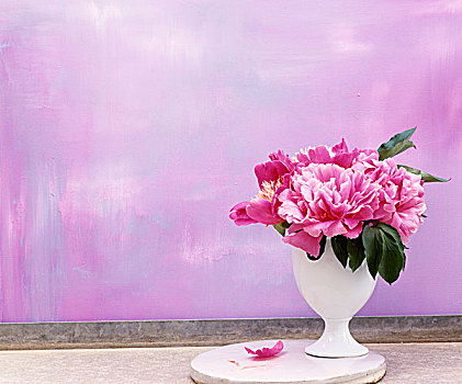 花束,牡丹,白色,花瓶,紫色背景