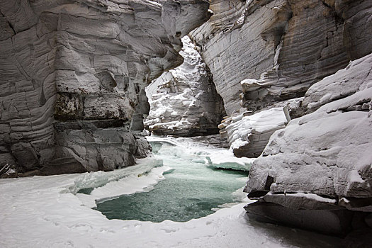 冰冻,河,深,峡谷,班芙国家公园,加拿大