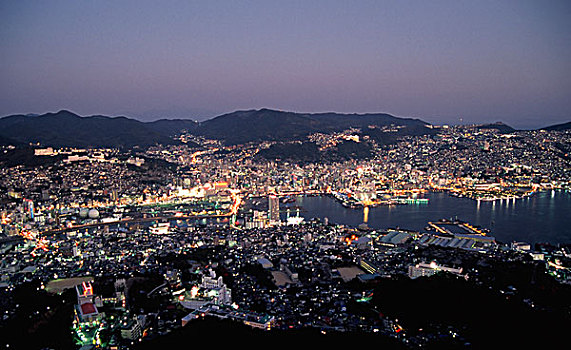 日本,九州,长崎,天际线,俯视,全景