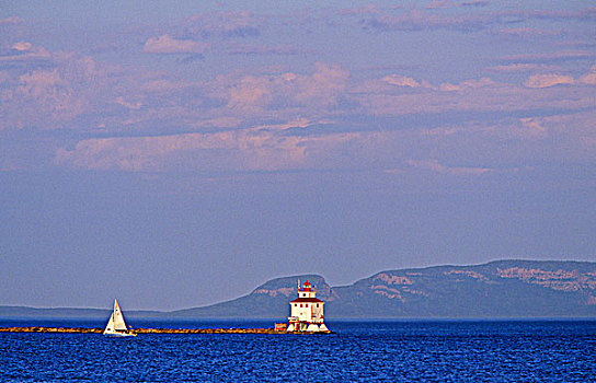灯塔,帆船,桑德贝,安大略省,加拿大