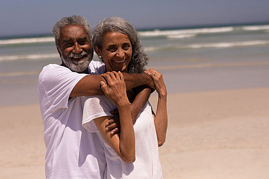 老人,搂抱,老年,女人,海滩