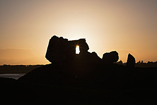 阳光,洞,岩石构造,日落,爱尔兰