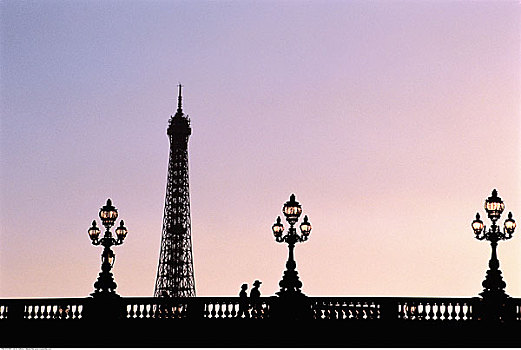 桥,埃菲尔铁塔,黄昏,巴黎,法国