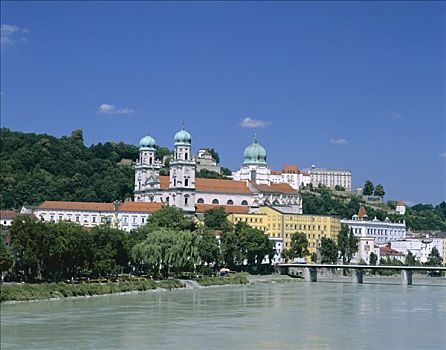 城镇,天际线,多瑙河,帕绍,巴伐利亚,德国