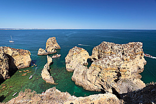 旅游,船,皮划艇,岩石海岸,靠近,拉各斯,阿尔加维,葡萄牙