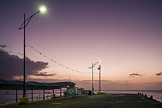 尼维斯岛,渡轮,码头,黃昏
