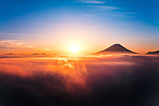 太阳,山,富士山