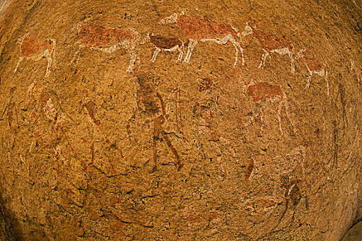古老,岩石艺术,动物,人,表面,石头,杜维尔方丹,世界遗产,达马拉兰,纳米比亚