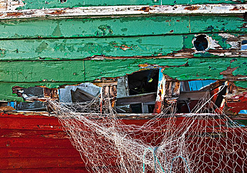 渔网,缠结,老,船