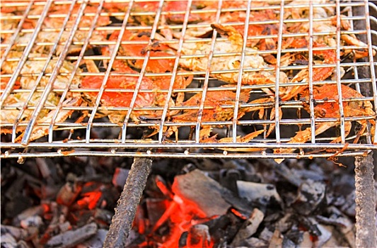 烤制食品,蟹肉,燃烧,烧烤