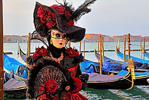 女性,掩饰,威尼斯人,面具,泻湖,狂欢,威尼斯,意大利,欧洲