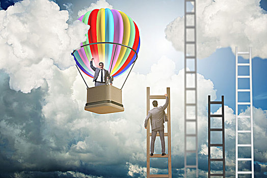 人生,成绩,概念,商务人士,气球,梯子