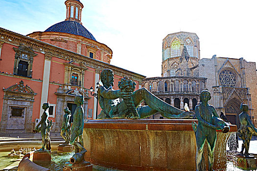 瓦伦西亚,广场,海王星喷泉,雕塑,西班牙