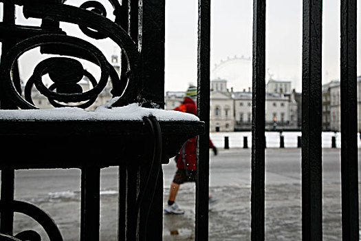 看穿,大雪,大门,公园,马,伦敦眼,白厅,伦敦,英国