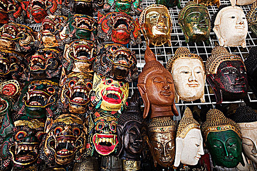 泰国,清迈,纪念品,面具,展示,素贴