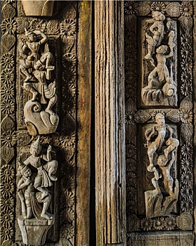 木质,雕刻,特写,金色宫殿柚木寺,庙宇,曼德勒,缅甸