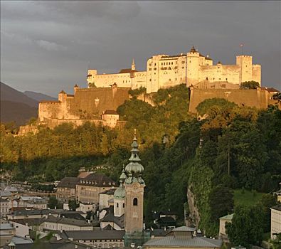 上方,中心,城镇,要塞,霍亨萨尔斯堡城堡,萨尔茨堡,奥地利