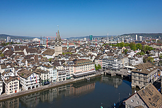风景,林马特河,城市,教堂,老城,苏黎世,瑞士
