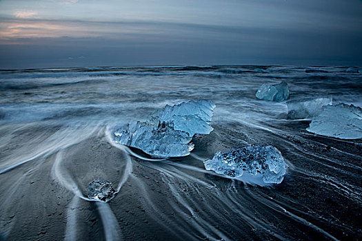 长时间曝光,冰,寒冷,风暴,海滩,杰古沙龙湖,冰岛