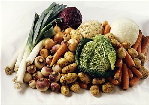 构图,蔬菜,韭葱,萝卜,卷心菜,胡萝卜,土豆