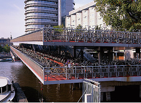自行车排,栏杆,阿姆斯特丹,荷兰