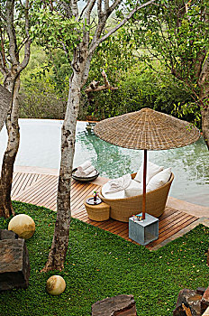 南非,竹子,藤椅,木质,平台,水池,花园