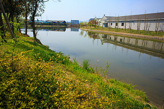 海曙,古林镇,仲一村,河道,公园,绿化,天空