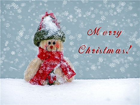 圣诞快乐,明信片,雪人,雪地