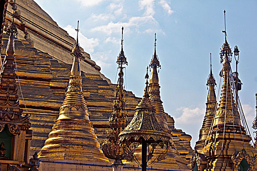 尖顶,华丽,庙宇,仰光,缅甸