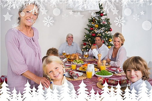 合成效果,图像,祖母,孙女,站立,旁侧,餐桌